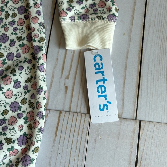 NWT Carters Tiny Playful Flowers Pink Purple Girls Footed Zip Up Pajamas SZ 9M - Picture 4 of 7
